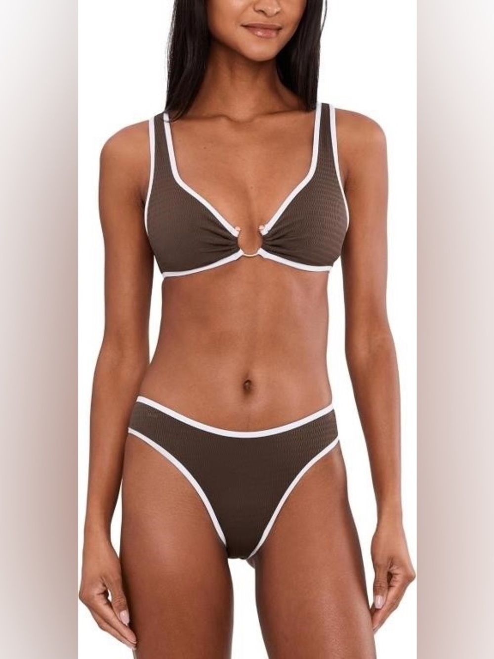 Seafolly Brown Bikini top with White Trim Ring Detail